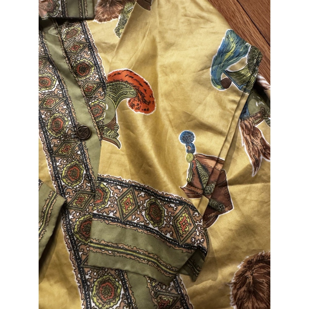 Vintage Women's Yellow Ornate Hat & Plume Indonesian Indian Baroque Shirt XS‎ - Picture 13 of 16